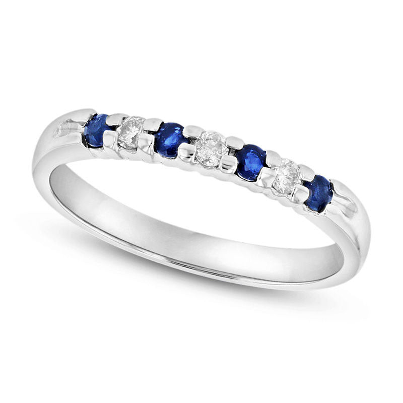 Blue Sapphire and 0.10 CT. T.W. Natural Diamond Seven Stone Band in Solid 14K White Gold