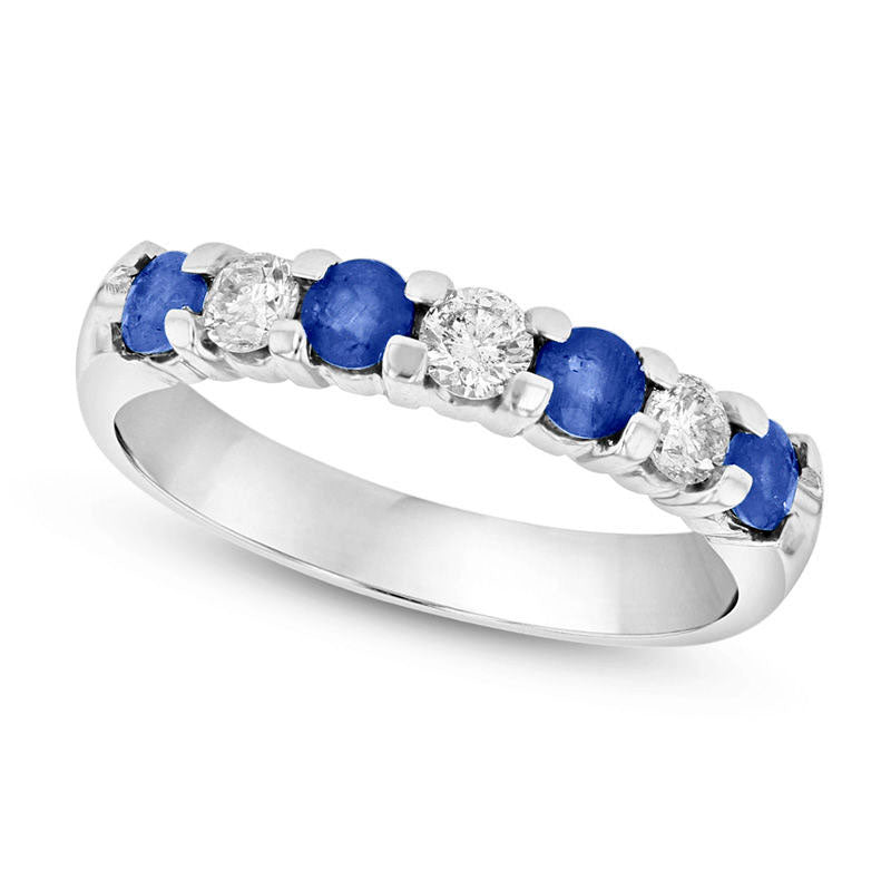 Blue Sapphire and 0.33 CT. T.W. Natural Diamond Seven Stone Band in Solid 14K White Gold