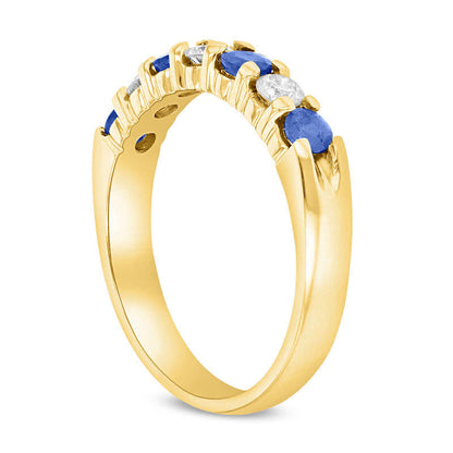 Blue Sapphire and 0.33 CT. T.W. Natural Diamond Seven Stone Band in Solid 14K Gold