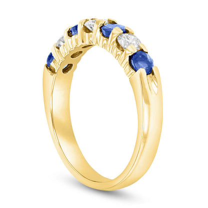 Blue Sapphire and 0.38 CT. T.W. Natural Diamond Seven Stone Band in Solid 14K Gold