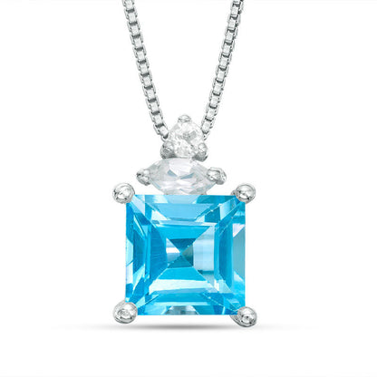 Princess-Cut Blue and White Topaz Pendant in Sterling Silver
