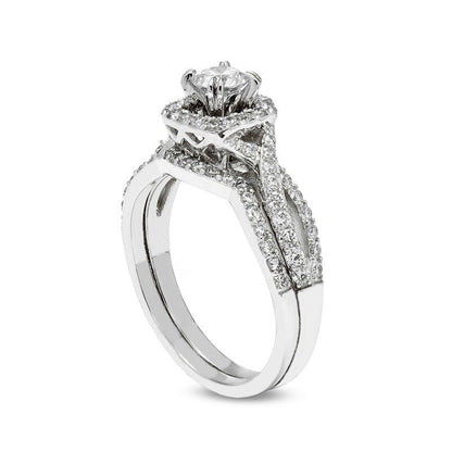1.0 CT. T.W. Certified Natural Diamond Cushion Frame Twist Shank Bridal Engagement Ring Set (I/I2)