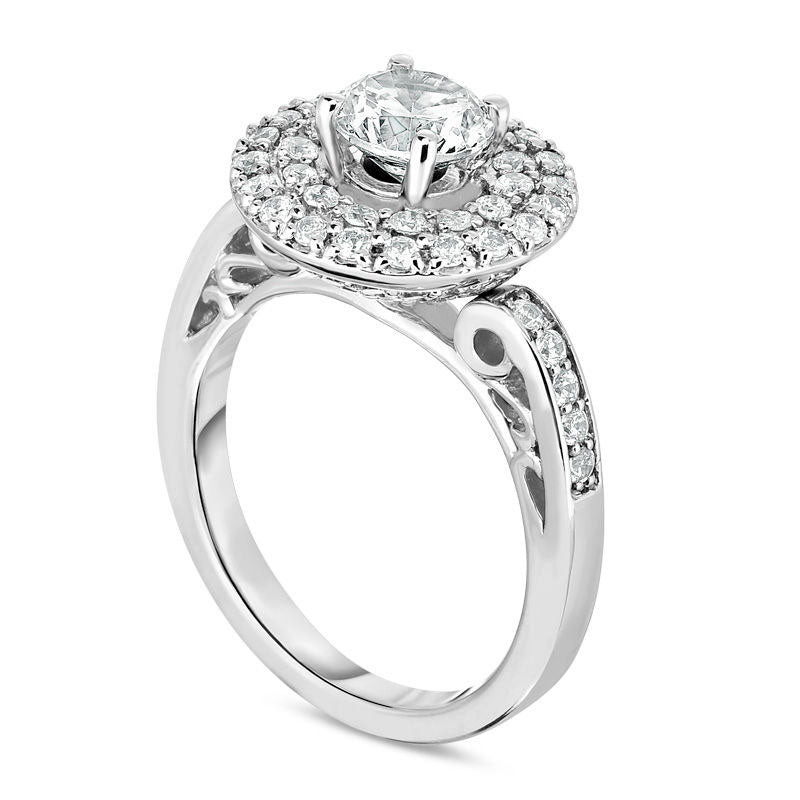 2.0 CT. T.W. Natural Diamond Double Frame Engagement Ring in Solid 14K White Gold