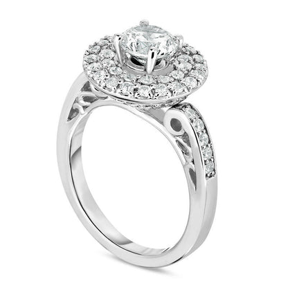 2.0 CT. T.W. Natural Diamond Double Frame Engagement Ring in Solid 14K White Gold