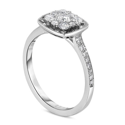 0.50 CT. T.W. Natural Diamond Square Frame Antique Vintage-Style Engagement Ring in Solid 10K White Gold