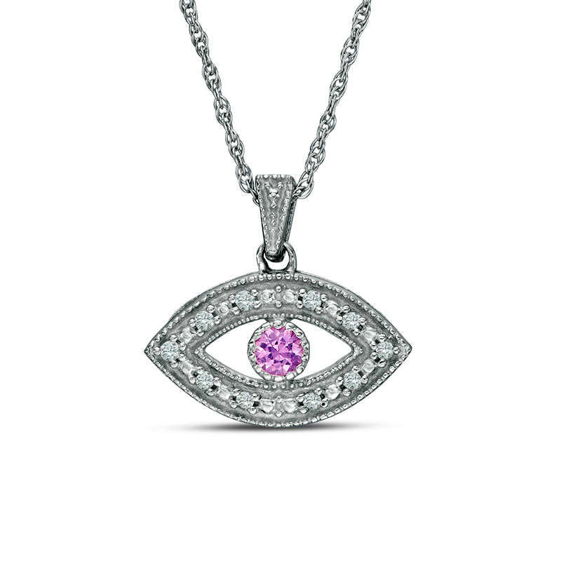 Lab-Created Pink Sapphire and 0.1 CT. T.W. Diamond Evil Eye Pendant in Sterling Silver