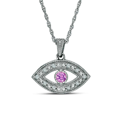Lab-Created Pink Sapphire and 0.1 CT. T.W. Diamond Evil Eye Pendant in Sterling Silver