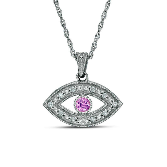 Lab-Created Pink Sapphire and 0.1 CT. T.W. Diamond Evil Eye Pendant in Sterling Silver