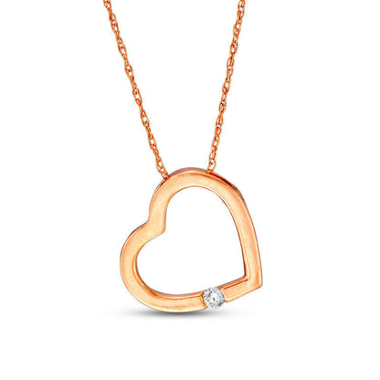 Natural Diamond Accent Tilted Heart Pendant in 10K Rose Gold