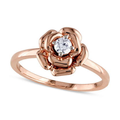 0.13 CT. Natural Clarity Enhanced Diamond Solitaire Flower Promise Ring in Solid 10K Rose Gold