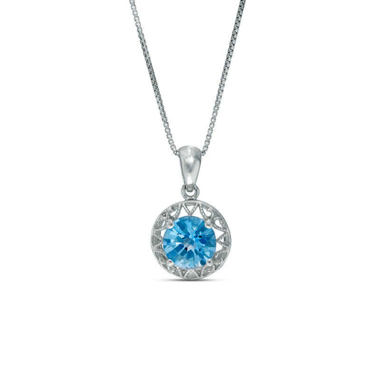7.0mm Blue Topaz Frame Pendant in Sterling Silver
