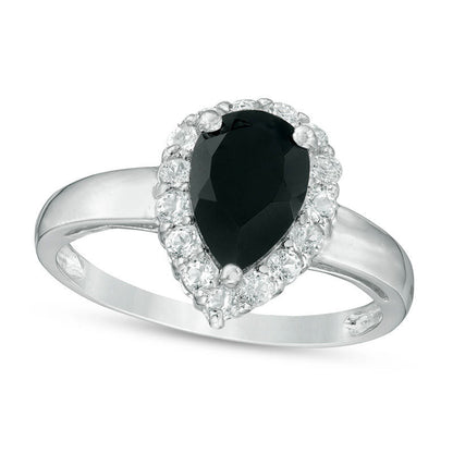 Pear-Shaped Onyx and White Topaz Frame Ring in Sterling Silver