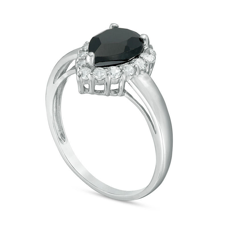 Pear-Shaped Onyx and White Topaz Frame Ring in Sterling Silver