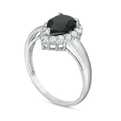 Pear-Shaped Onyx and White Topaz Frame Ring in Sterling Silver