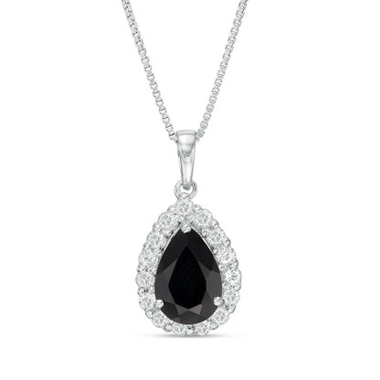 Pear-Shaped Onyx and White Topaz Frame Pendant in Sterling Silver