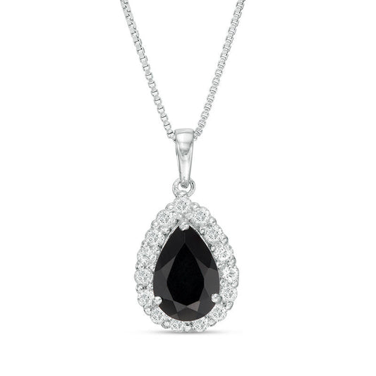Pear-Shaped Onyx and White Topaz Frame Pendant in Sterling Silver