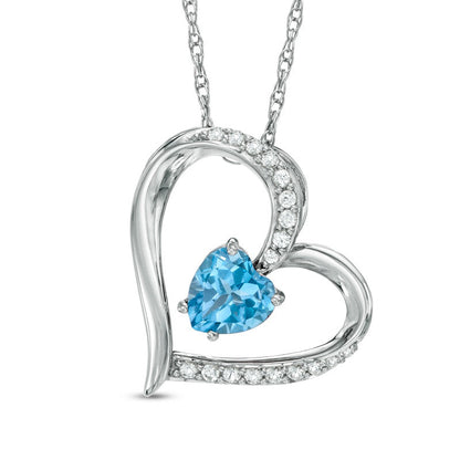 6.0mm Heart-Shaped Swiss Blue Topaz and Lab-Created White Sapphire Heart Pendant in Sterling Silver