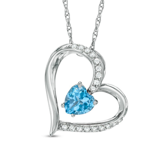 6.0mm Heart-Shaped Swiss Blue Topaz and Lab-Created White Sapphire Heart Pendant in Sterling Silver