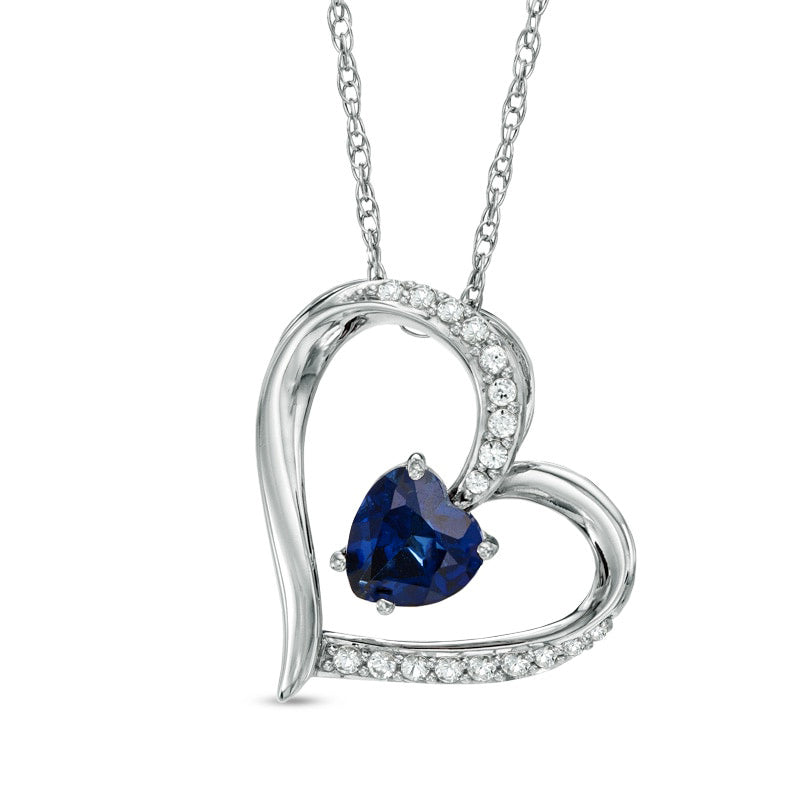 6.0mm Heart-Shaped Lab-Created Blue and White Sapphire Heart Pendant in Sterling Silver