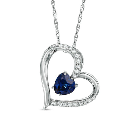 6.0mm Heart-Shaped Lab-Created Blue and White Sapphire Heart Pendant in Sterling Silver