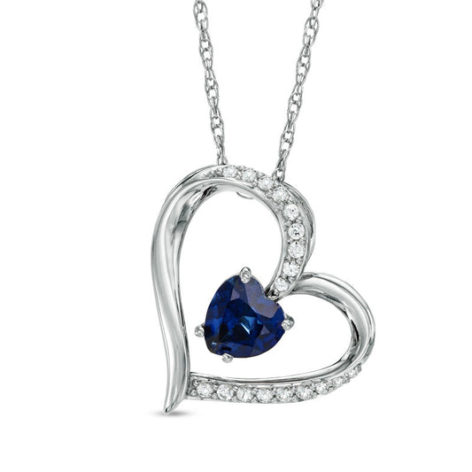 6.0mm Heart-Shaped Lab-Created Blue and White Sapphire Heart Pendant in Sterling Silver