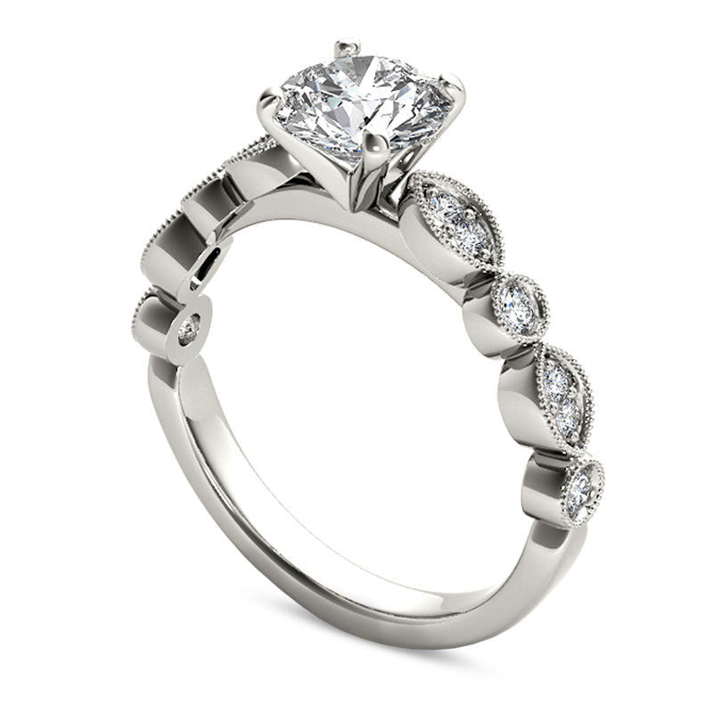 1.0 CT. T.W. Natural Diamond Antique Vintage-Style Engagement Ring in Solid 14K White Gold