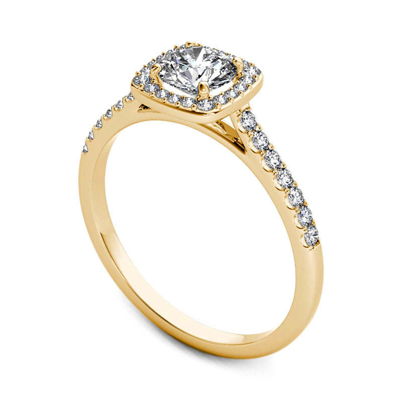 1.0 CT. T.W. Natural Diamond Cushion Frame Engagement Ring in Solid 14K Gold