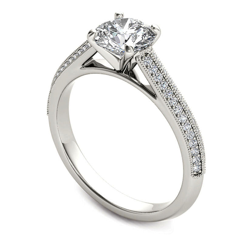 1.20 CT. T.W. Natural Diamond Frame Double Row Antique Vintage-Style Engagement Ring in Solid 14K White Gold