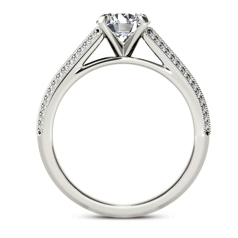 1.20 CT. T.W. Natural Diamond Frame Double Row Antique Vintage-Style Engagement Ring in Solid 14K White Gold