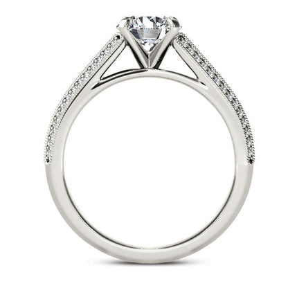 1.20 CT. T.W. Natural Diamond Frame Double Row Antique Vintage-Style Engagement Ring in Solid 14K White Gold