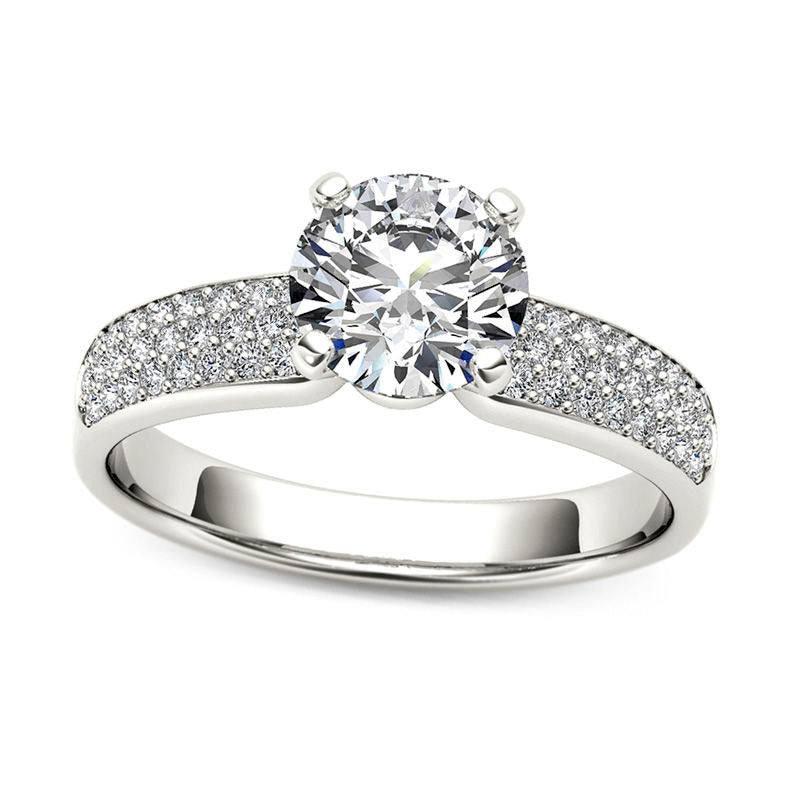 1.20 CT. T.W. Natural Diamond Triple Row Engagement Ring in Solid 14K White Gold