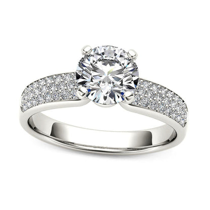 1.20 CT. T.W. Natural Diamond Triple Row Engagement Ring in Solid 14K White Gold