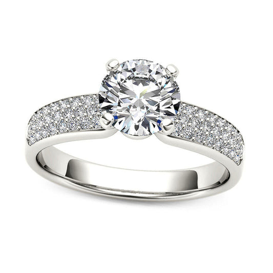 1.20 CT. T.W. Natural Diamond Triple Row Engagement Ring in Solid 14K White Gold