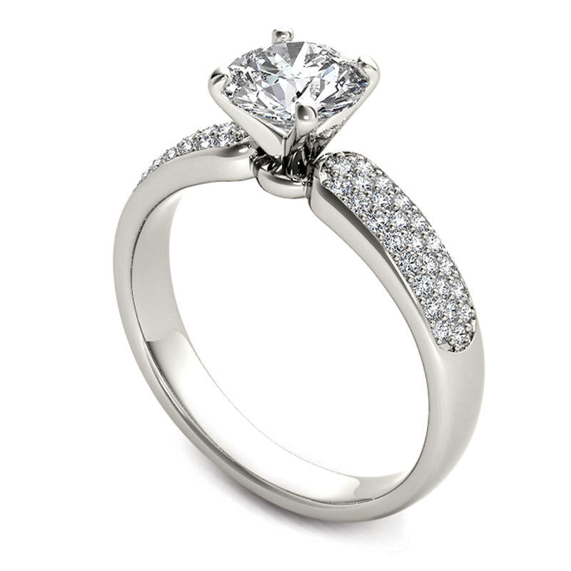 1.20 CT. T.W. Natural Diamond Triple Row Engagement Ring in Solid 14K White Gold