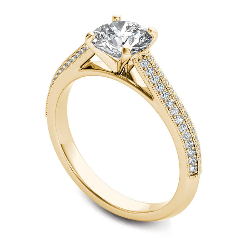1.20 CT. T.W. Natural Diamond Frame Double Row Antique Vintage-Style Engagement Ring in Solid 14K Gold
