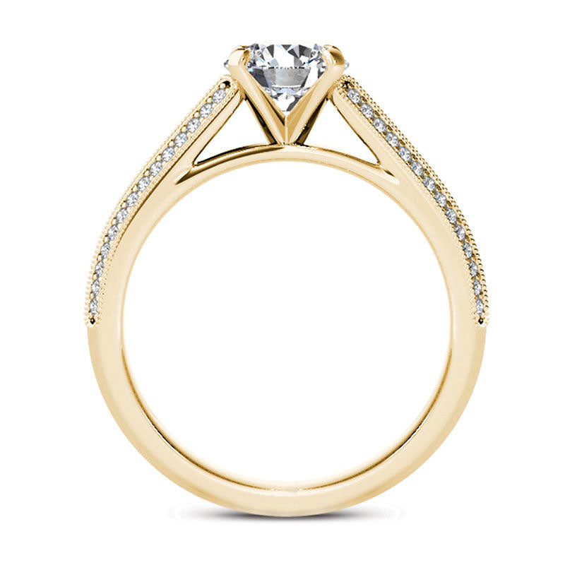 1.20 CT. T.W. Natural Diamond Frame Double Row Antique Vintage-Style Engagement Ring in Solid 14K Gold
