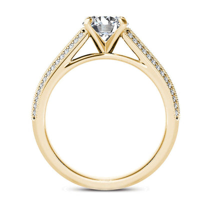 1.20 CT. T.W. Natural Diamond Frame Double Row Antique Vintage-Style Engagement Ring in Solid 14K Gold