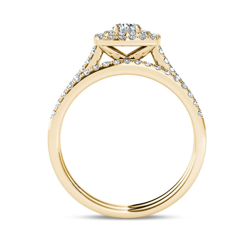 0.75 CT. T.W. Natural Diamond Double Cushion Frame Bridal Engagement Ring Set in Solid 14K Gold