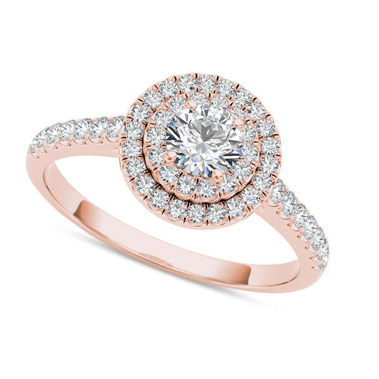 0.75 CT. T.W. Natural Diamond Double Frame Engagement Ring in Solid 14K Rose Gold