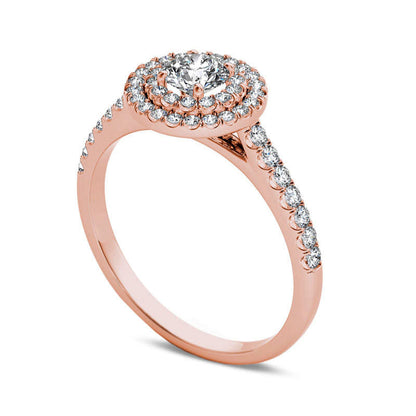 0.75 CT. T.W. Natural Diamond Double Frame Engagement Ring in Solid 14K Rose Gold