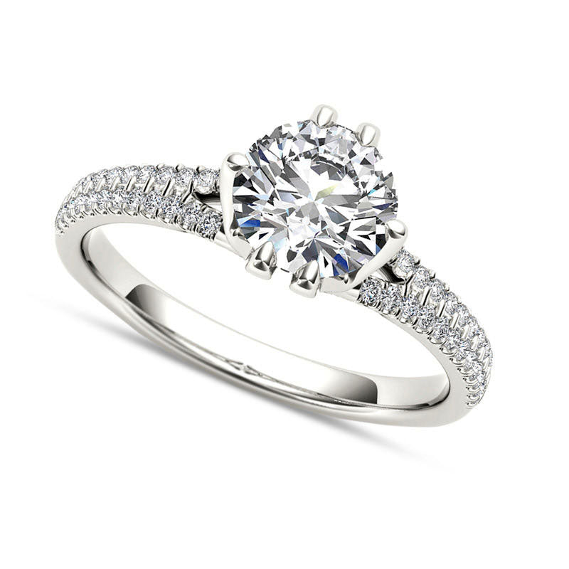 1.20 CT. T.W. Natural Diamond Double Row Engagement Ring in Solid 14K White Gold