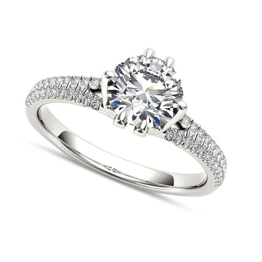 1.20 CT. T.W. Natural Diamond Double Row Engagement Ring in Solid 14K White Gold