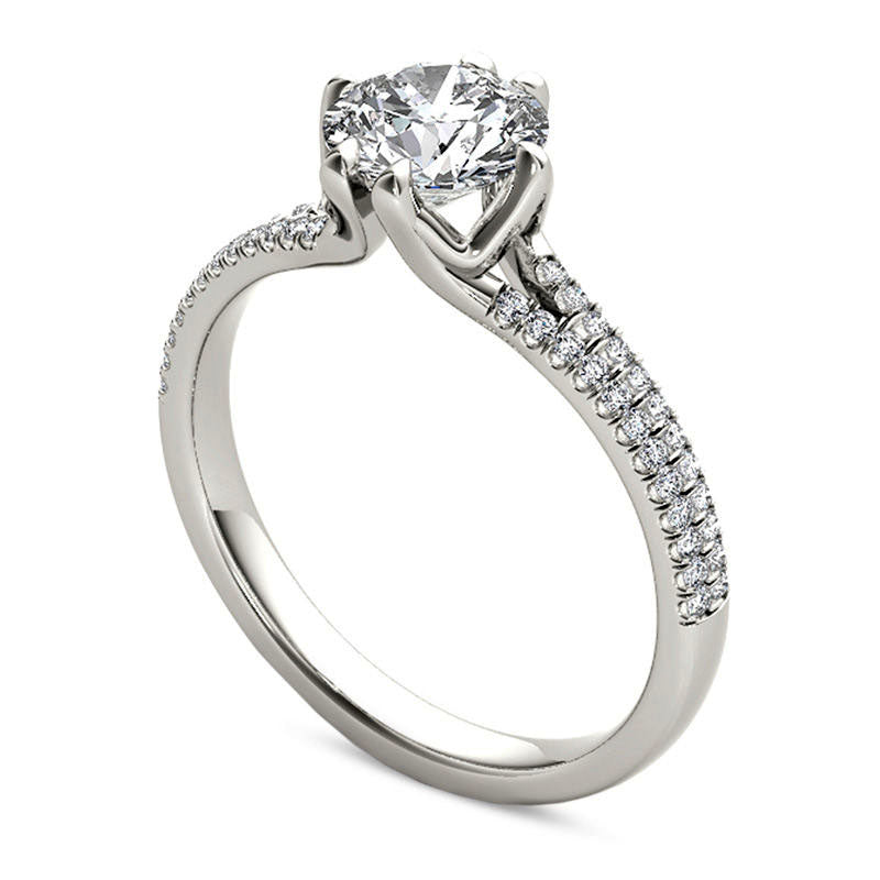 1.20 CT. T.W. Natural Diamond Double Row Engagement Ring in Solid 14K White Gold