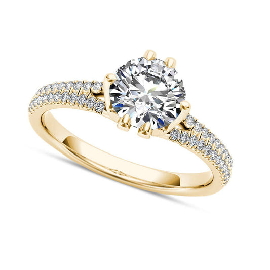 1.20 CT. T.W. Natural Diamond Double Row Engagement Ring in Solid 14K Gold