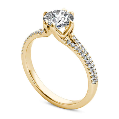 1.20 CT. T.W. Natural Diamond Double Row Engagement Ring in Solid 14K Gold