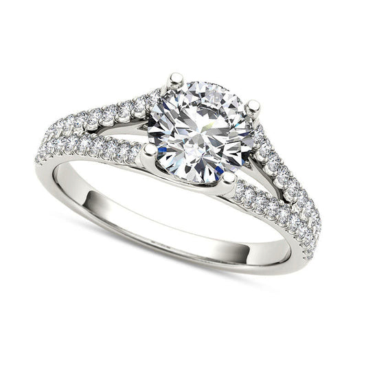 1.20 CT. T.W. Natural Diamond Double Row Split Shank Engagement Ring in Solid 14K White Gold