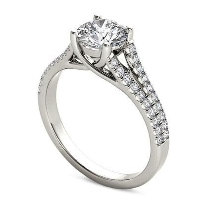 1.20 CT. T.W. Natural Diamond Double Row Split Shank Engagement Ring in Solid 14K White Gold