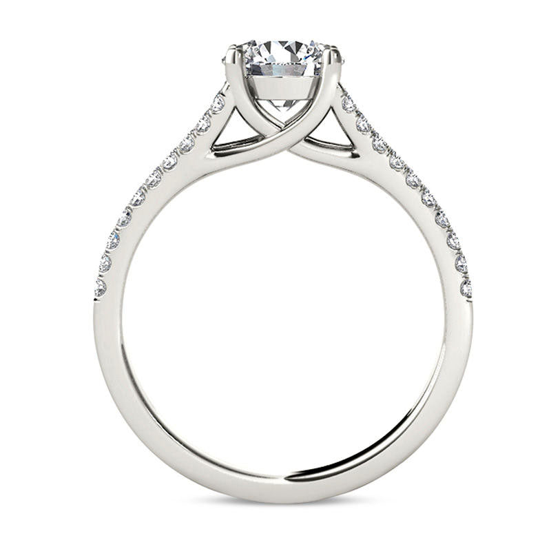 1.20 CT. T.W. Natural Diamond Double Row Split Shank Engagement Ring in Solid 14K White Gold