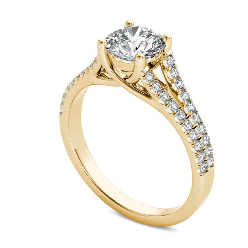 1.20 CT. T.W. Natural Diamond Double Row Split Shank Engagement Ring in Solid 14K Gold