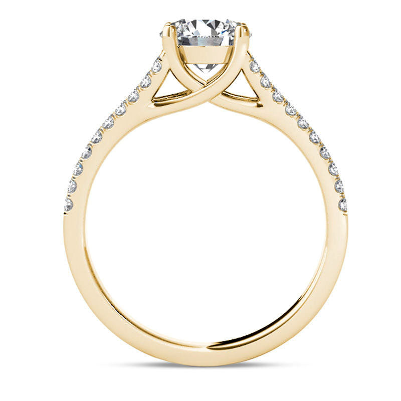 1.20 CT. T.W. Natural Diamond Double Row Split Shank Engagement Ring in Solid 14K Gold